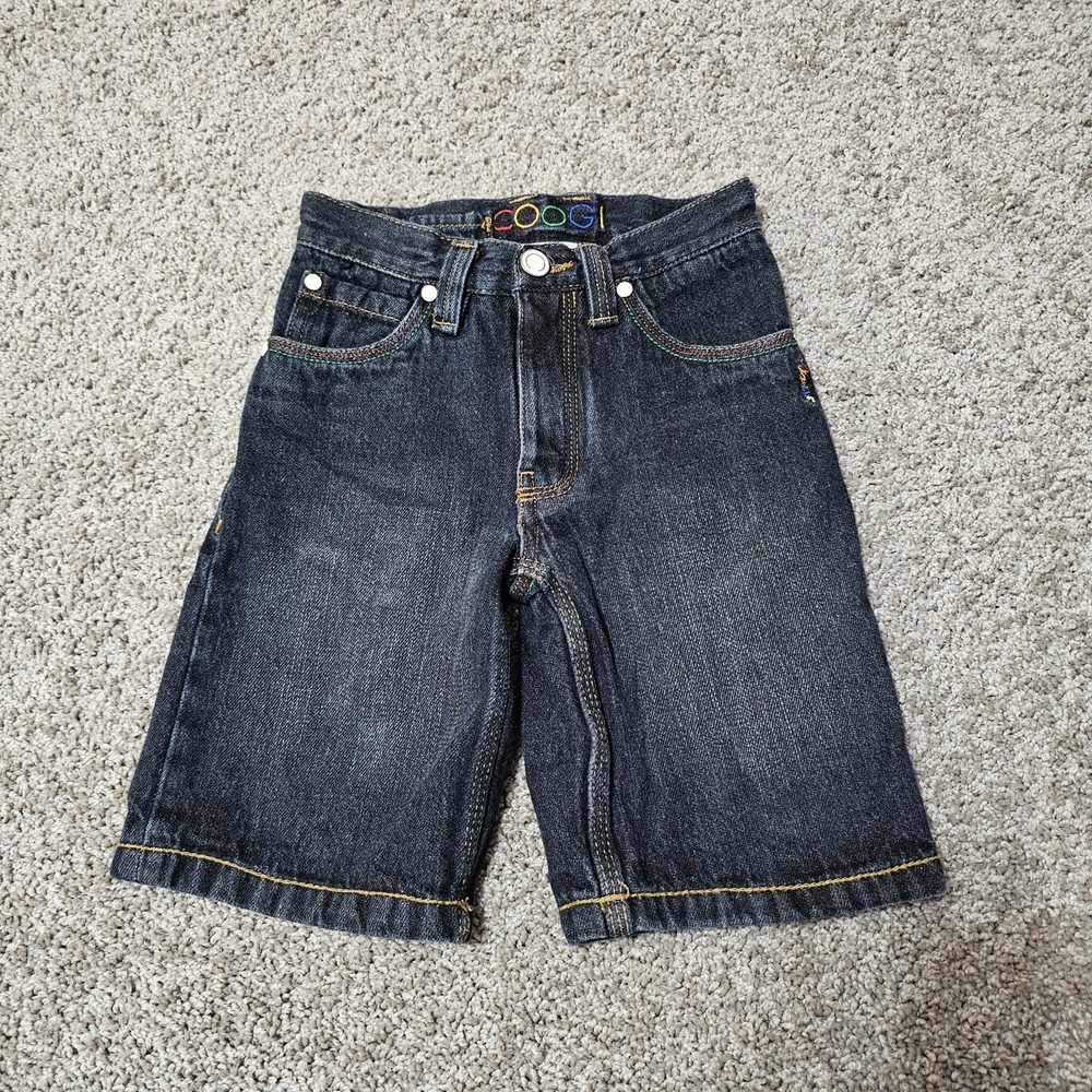 Vtg Coogi Denim Shorts Boys Size 4 Embroidered‎ Rainbow Stitch Baggy Y2K